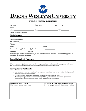 Internship Program Learning Plan