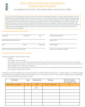 2013-2014 Verification Worksheet