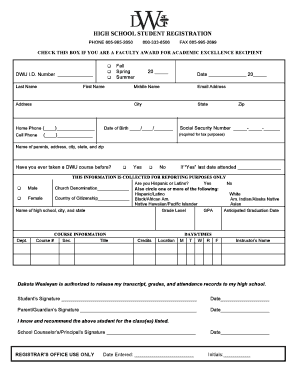 High School Student Registration Form