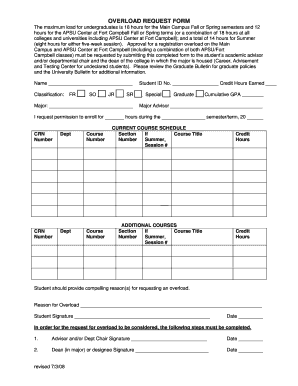 APSU Undergraduate Registration Overload Request Form