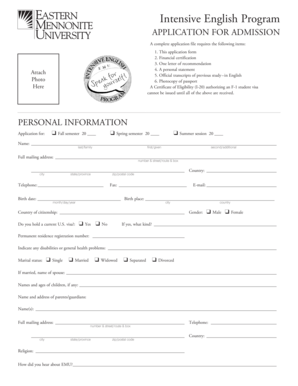 Intensive English Program Application for Admission