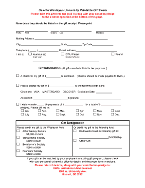 Dakota Wesleyan University Gift Form