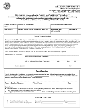 Allen University FERPA Release Form