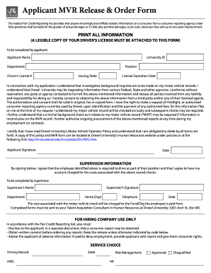 Applicant MVR Release & Order Form