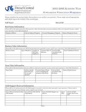 2015-2016 Supplemental Verification Worksheet