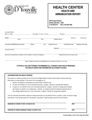 D'Youville College Immunization Report Form