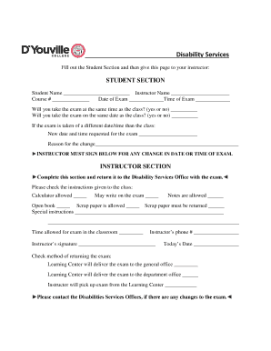 Disability Services Exam Accommodation Form