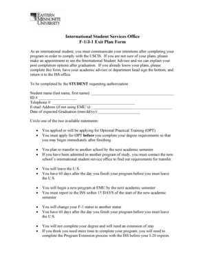 F-1/J-1 Exit Plan Form