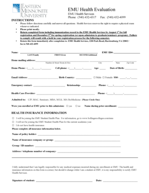 EMU Health Evaluation Form