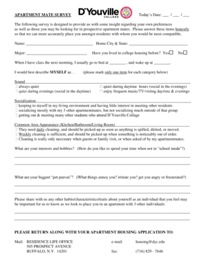 Apartment Mate Survey Form