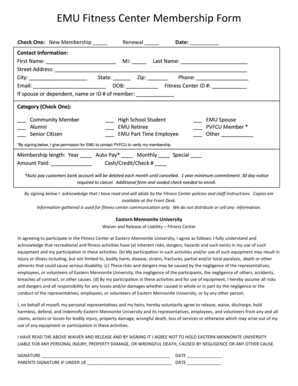EMU Fitness Center Membership Form