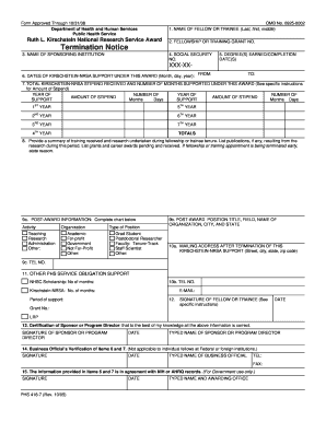 Termination Notice for Kirschstein-NRSA Award