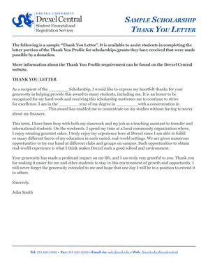 Alumni solicitation letter - SAMPLE SCHOLARSHIP THANK YOU LETTER - drexeledu