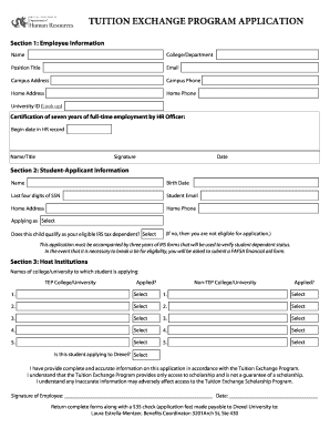 Tuition Exchange Program Application