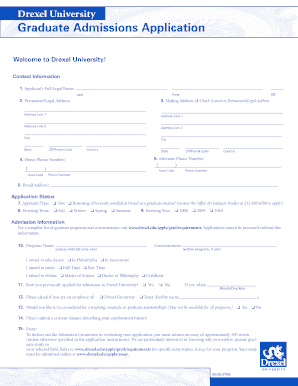 Drexel University Graduate Admissions Application
