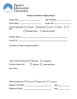 Academic Integrity Violation Record