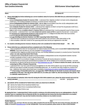 2016 Summer School Financial Aid Application