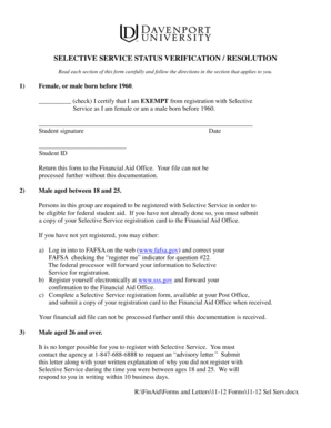 Selective Service Status Verification Form