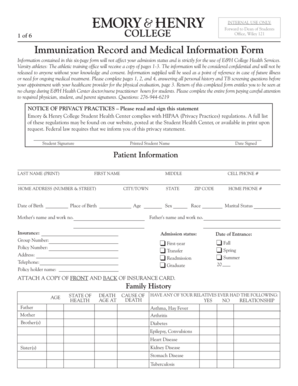 College immunization form - 1 of 6 Office Wiley 121 Immunization Record and Medical