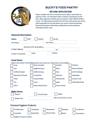 Bucky's Food Pantry Return Application