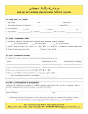 Supplemental Information for Part-Time Students