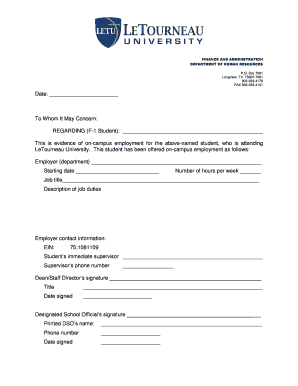 On-Campus Employment Verification Form