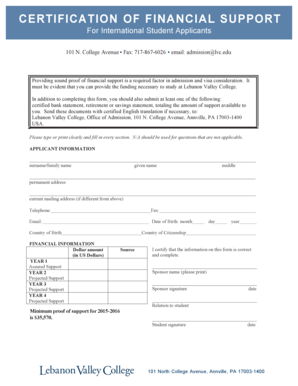 Certification of Financial Support