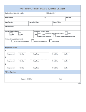 Summer Class Registration Form