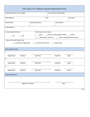 Full-Time LVC Students Summer Registration Form
