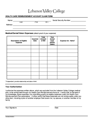 Health Care Reimbursement Account Claim Form