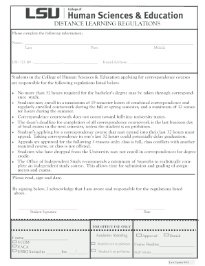 LSU Distance Learning Regulations Form