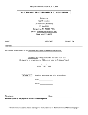 Required Immunization Form