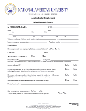 National American University Employment Application