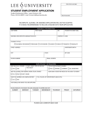 Student Employment Application