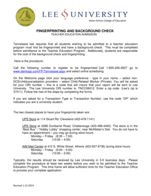 Fillable Online FINGERPRINTING AND BACKGROUND CHECK - Lee University Fax  Email Print - pdfFiller