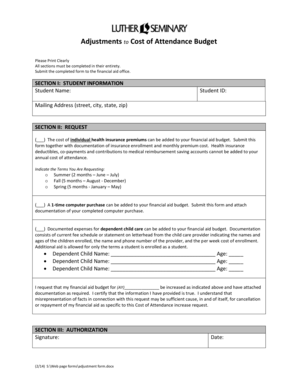 Cost of Attendance Budget Adjustment Form