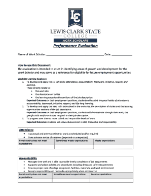 Work Scholar Performance Evaluation Form