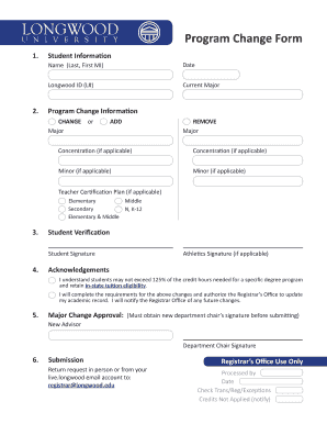 Longwood University Program Change Form