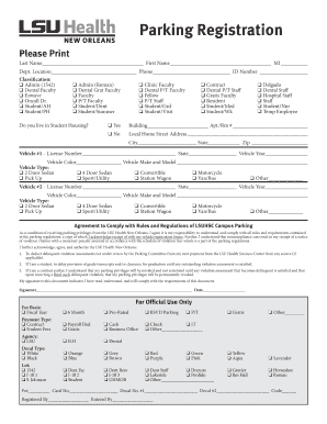 LSU Health New Orleans Parking Registration Form