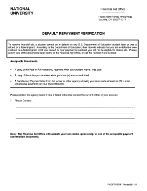 Default Repayment Verification Form