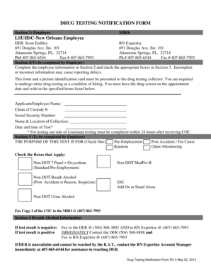 Drug Testing Notification Form