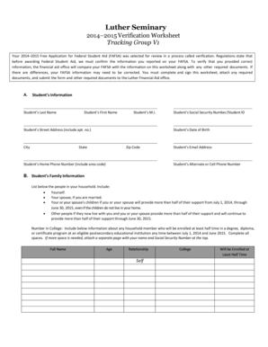 2014–2015 FAFSA Verification Worksheet
