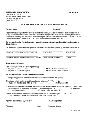 Vocational Rehabilitation Verification Form