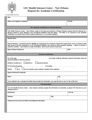 LSU Academic Certification Request