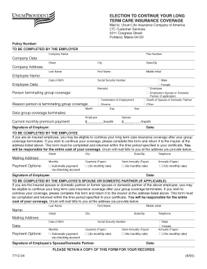 Long Term Care Insurance Continuation Form