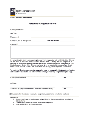 Personnel Resignation Form