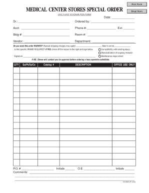 Medical Center Special Order Form