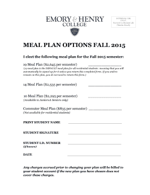 Meal Plan Selection Form