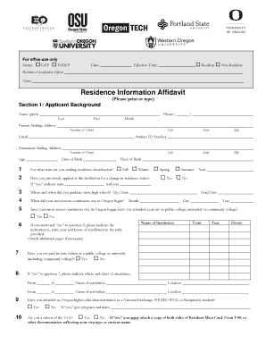 Oregon Residence Information Affidavit