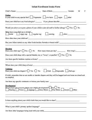 Infant Enrollment Intake Form